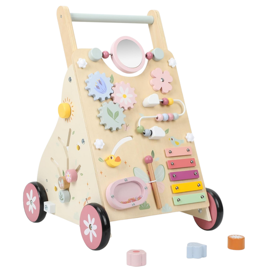 Wooden Baby Push Walker with Activity Center for Early Steps